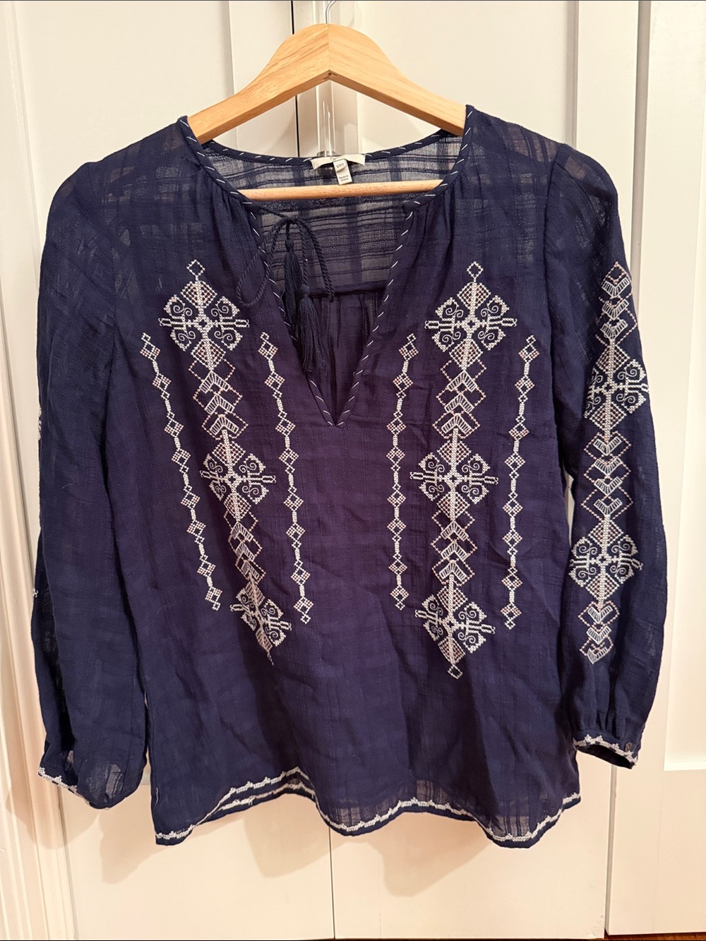Joie Navy Blue Embroidered Tunic Top